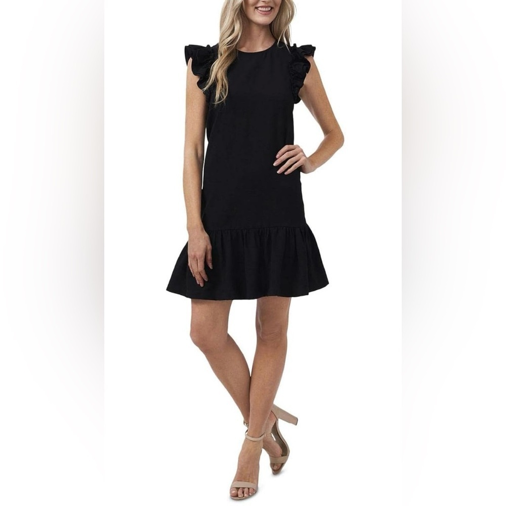 CeCe Flutter Sleeve Ruffled Dress in Rich Black